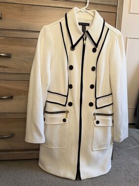 Beautiful women’s INC Double-Breasted Off White Coat with Black Piping